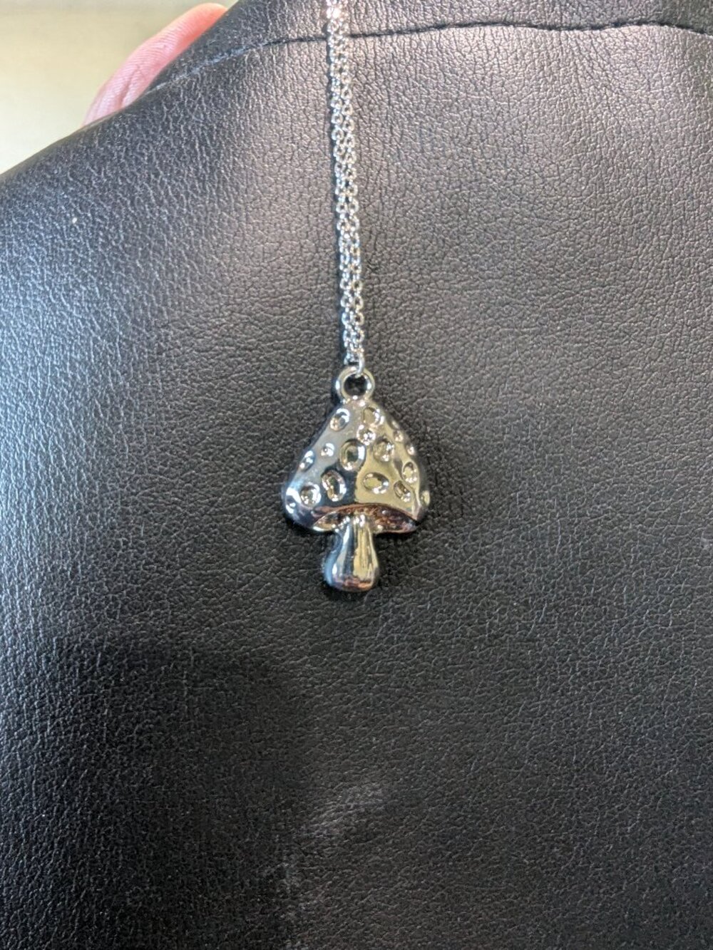 Silver Tone Mushroom Pendant Necklace